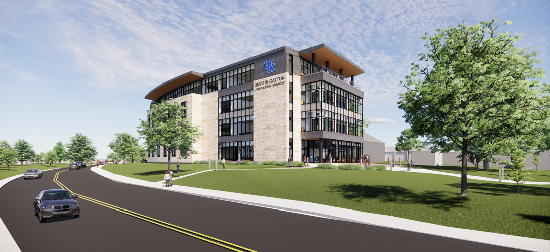 An exterior rendering of UK's new Martin-Gatton Agricultural Sciences Building
