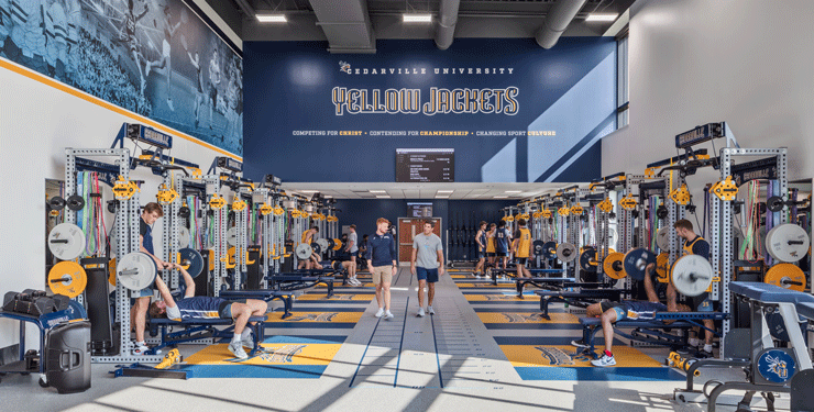 Student-athletes work out in the new weight room at Cedarville University