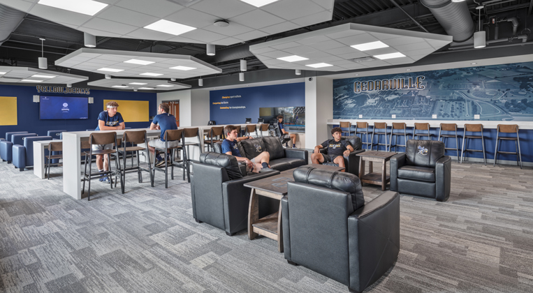 Student athletes hang out in their new team room