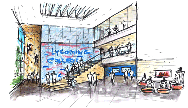 Lycoming College sketch of the atrium