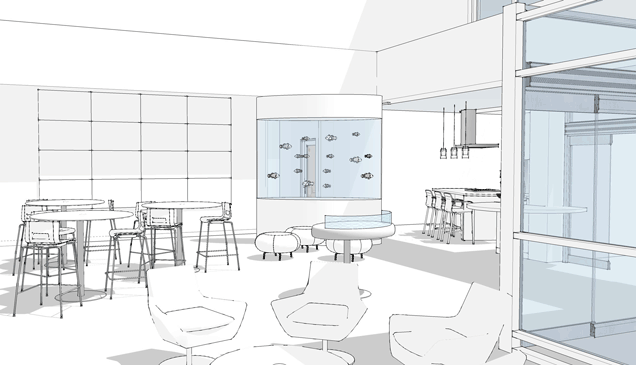 Sketch of the general electric wellness center lobby
