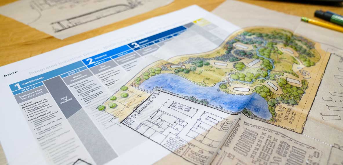 Site and Facility Master Planning documents laid out on a table