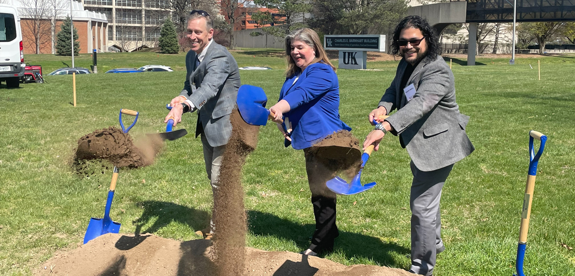 Toms Sens and Alejandro J. Medina are shoveling dirt for the groundbreaking event