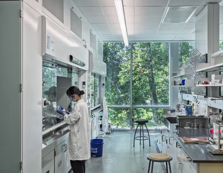 OU's new chemistry building includes large windows with views to the exterior