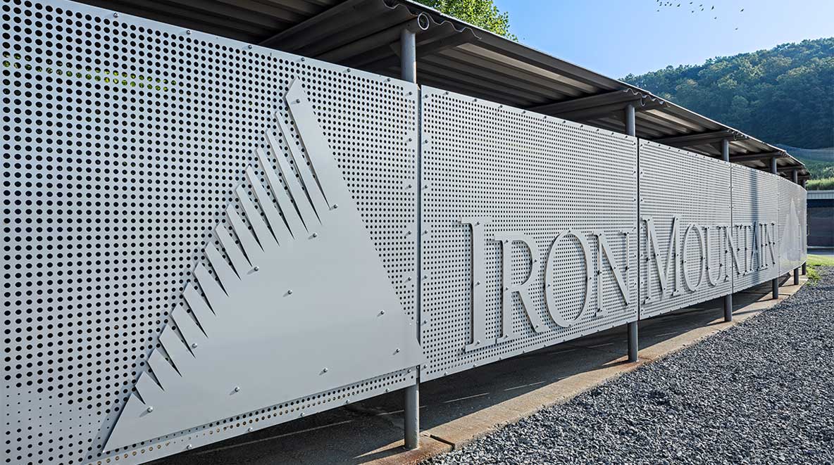 Iron Mountain's logo is visible on the exterior of the walkway