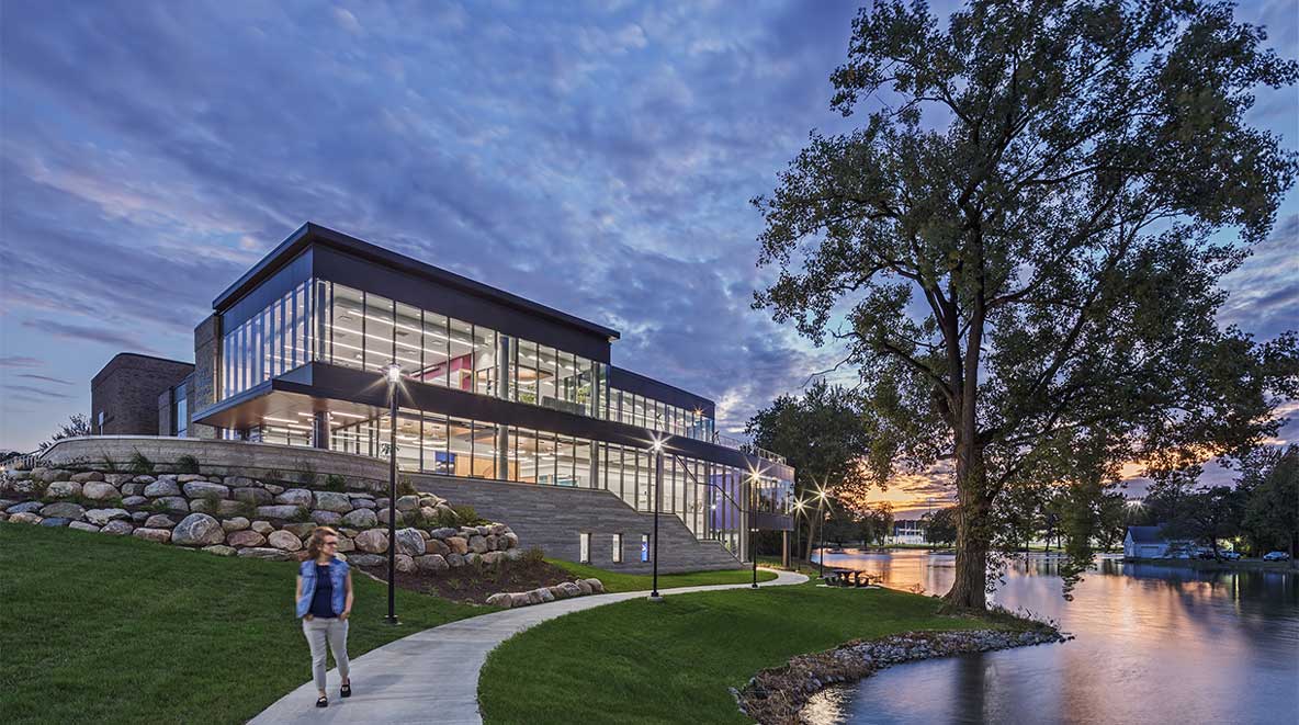 A student walks in front of the new facility