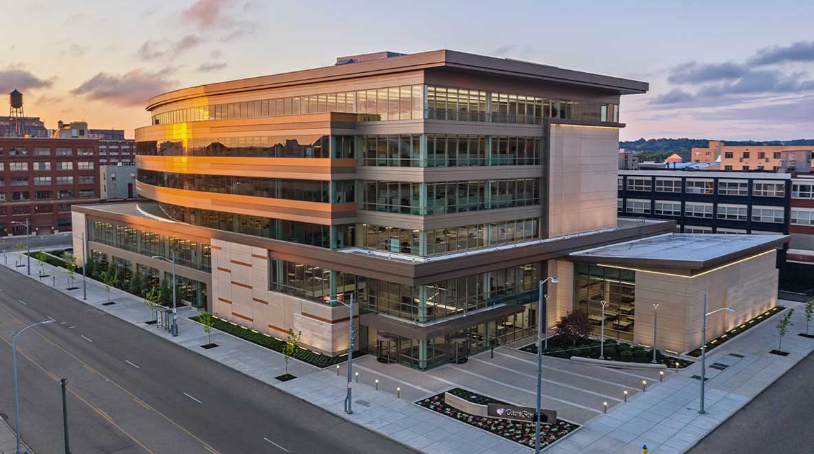 CareSource PMC exterior at dusk