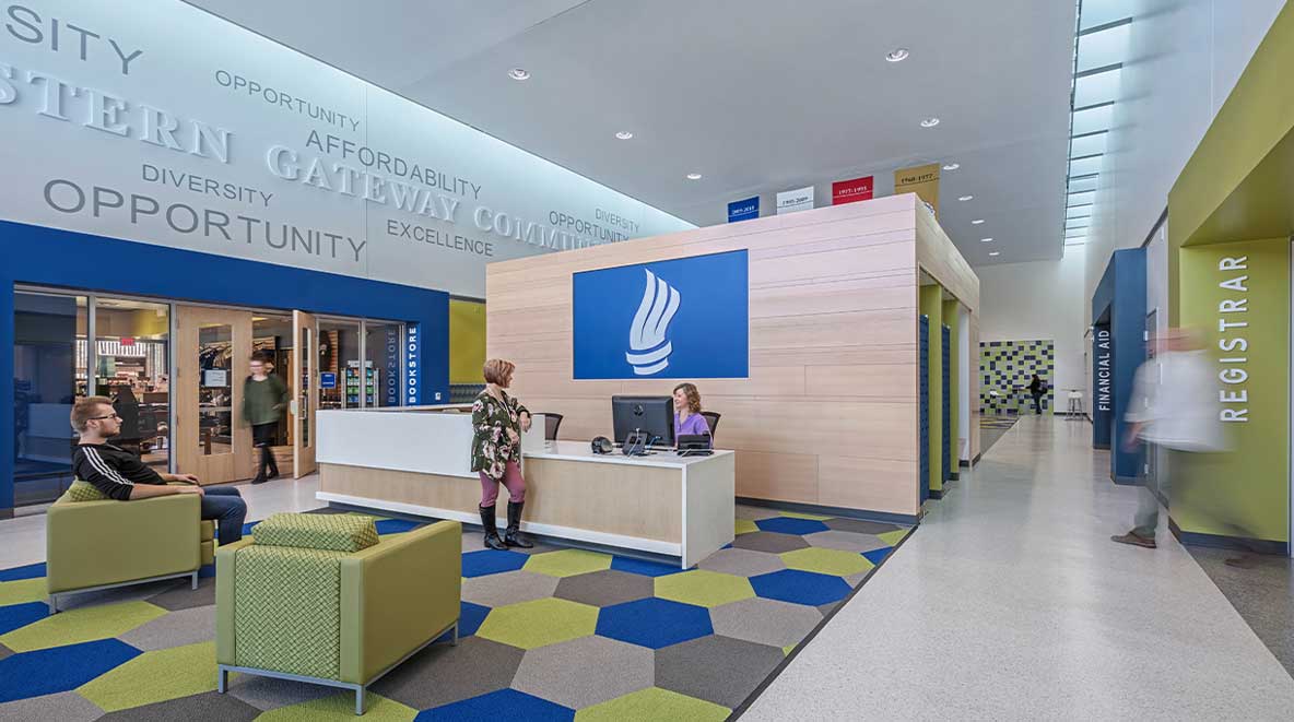 A welcoming reception area is available upon entry into the student success center