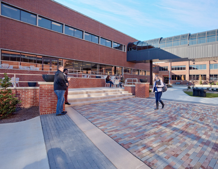 Employees take advantage of the outdoor gathering area