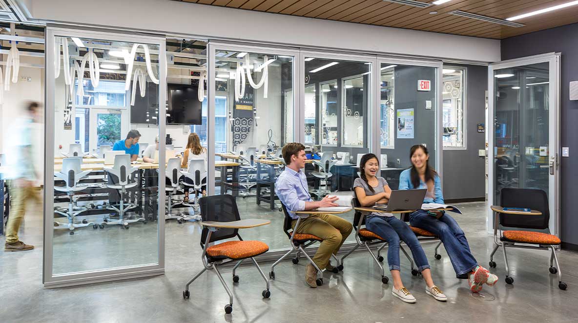 Students collaborate inside Murray Hall