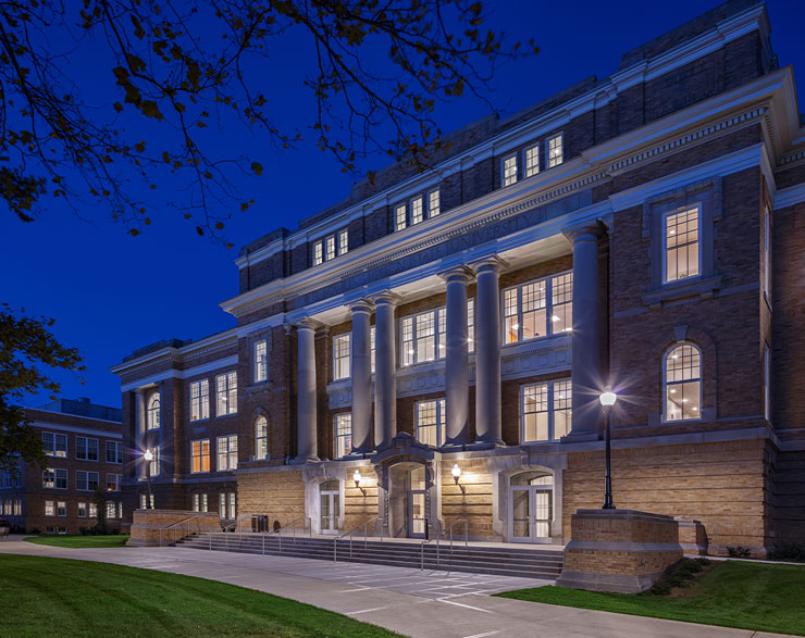 University Hall at night