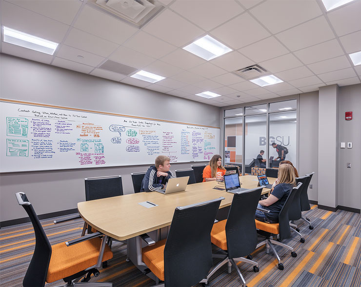 Students gather in a private study room