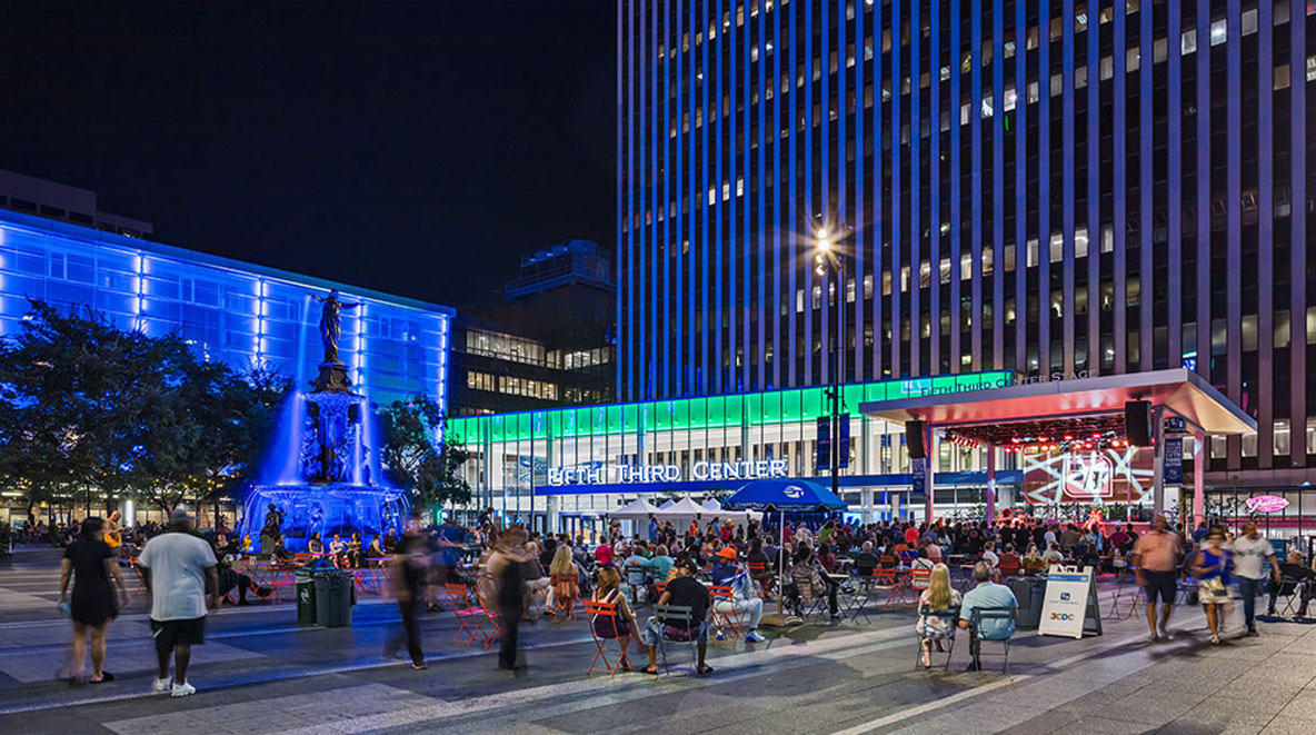 The Cincinnati community gathers around the new stage for an event