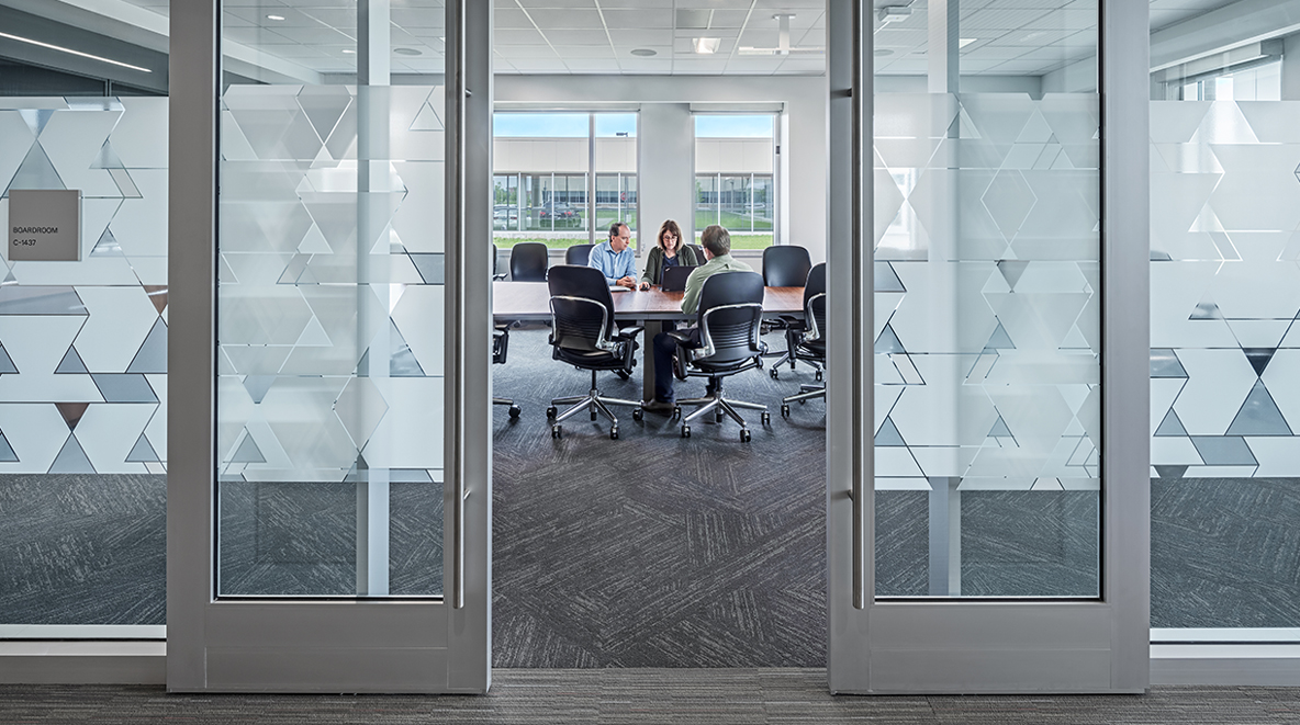 The new boardroom provides space for formal meetings, and privacy vinyl provides seclusion.