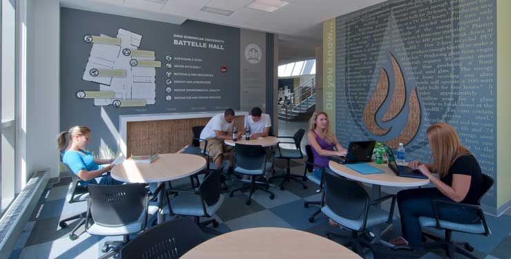 Students gather in a study room