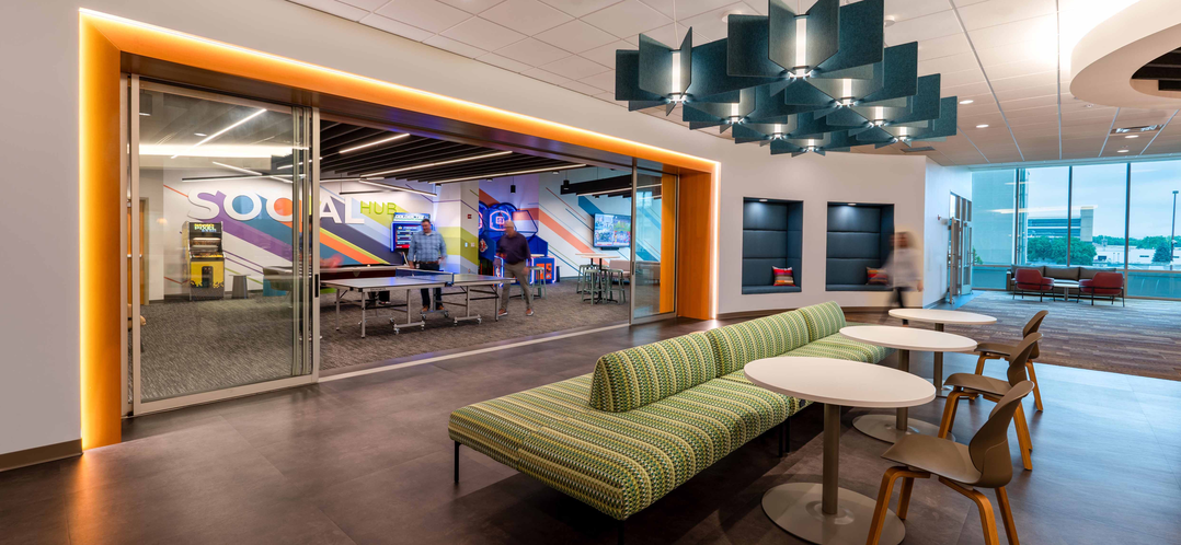 People playing ping-pong at CareSource HQ in Dayton, OH.