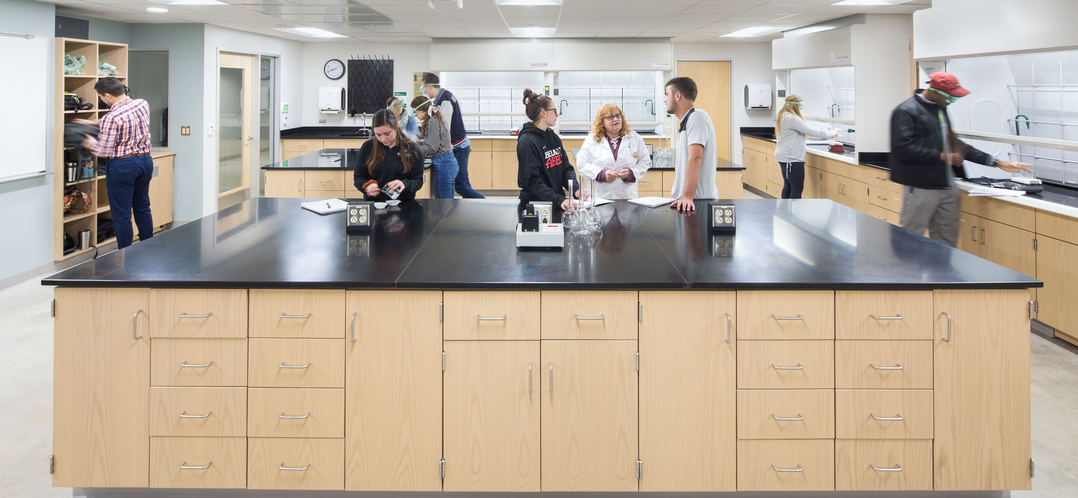 image of a classroom lab space with students and teachers working
