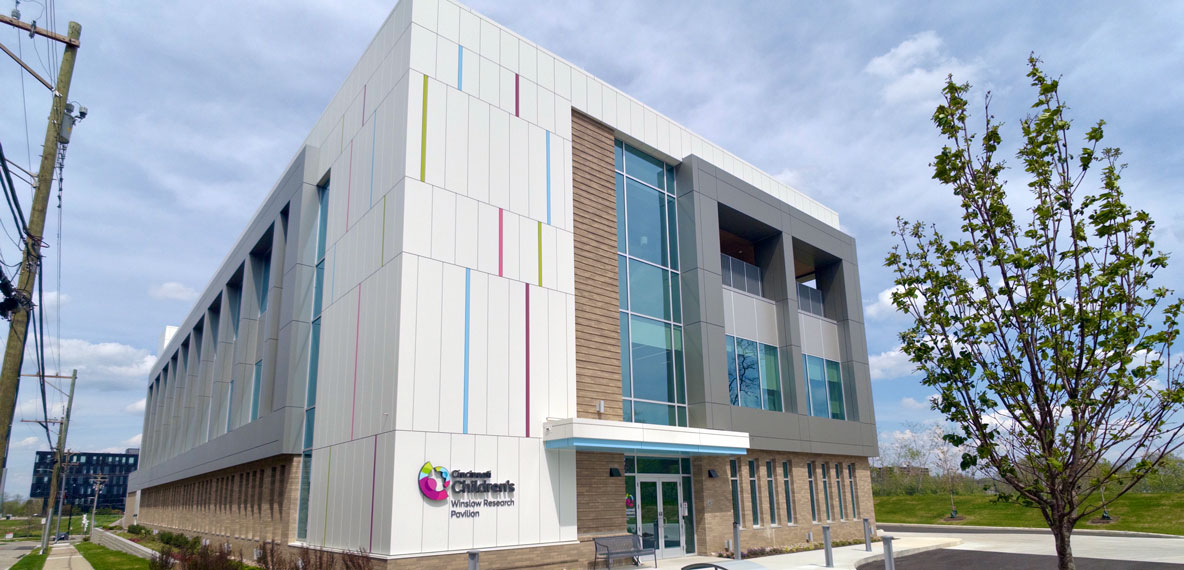 The exterior of the new Winslow Research Pavilion at Cincinnati Children's.