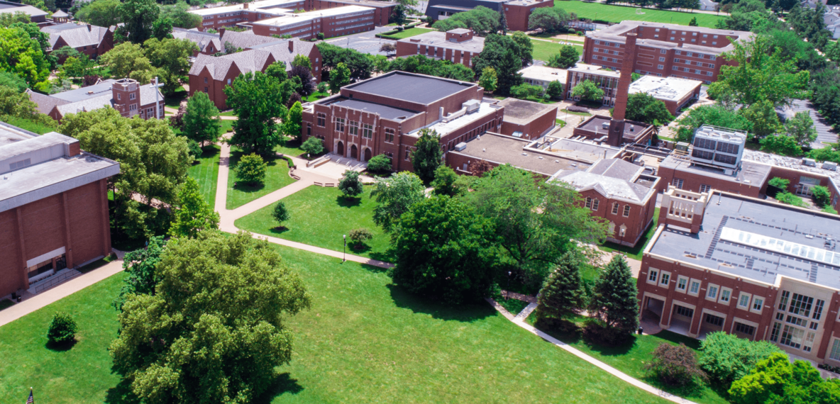 aerial image of capital university's campus