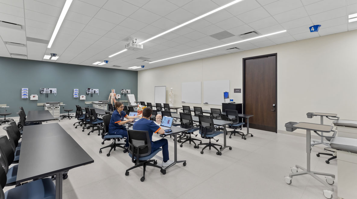 Students studying in a classroom in Pepperdine University's College of Health Sciences