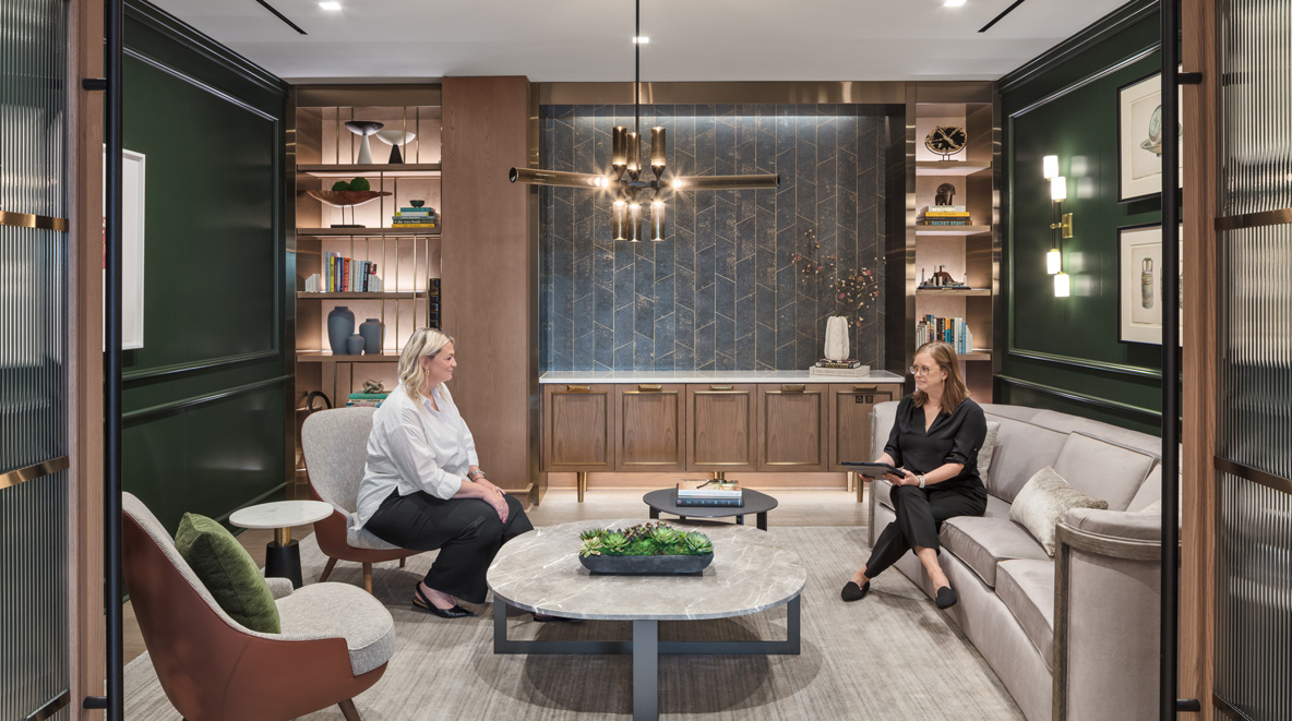 private meeting area within the renovated confidential financial services client center in summit new jersey