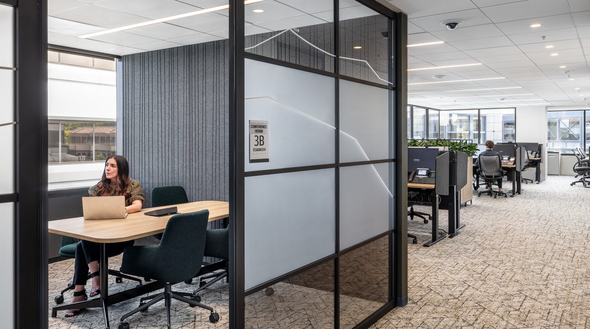 image of individual office space and then open cubicle space