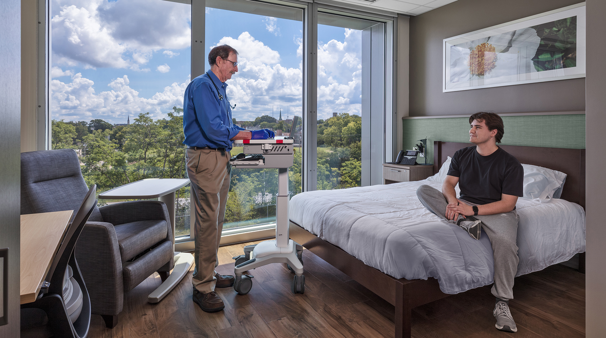 Patient rooms for overnight studies were designed both for comfort and practicality.
