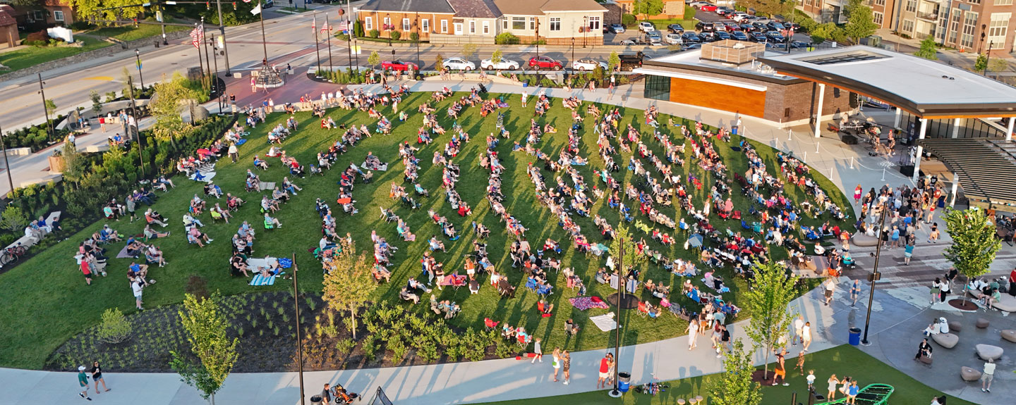 overview photo of the new blue ash towne square in action