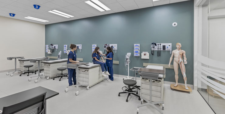 Students in Pepperdine University's assessment lab at the College of Health Sciences