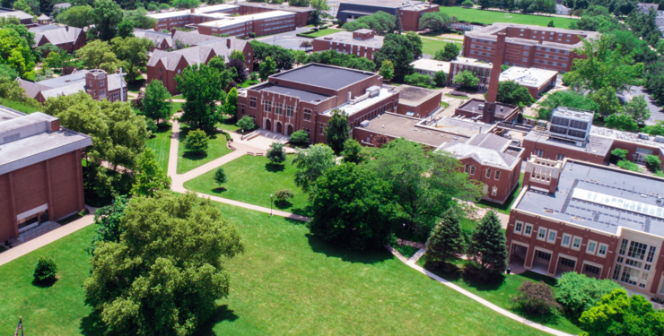aerial image of capital university's campus
