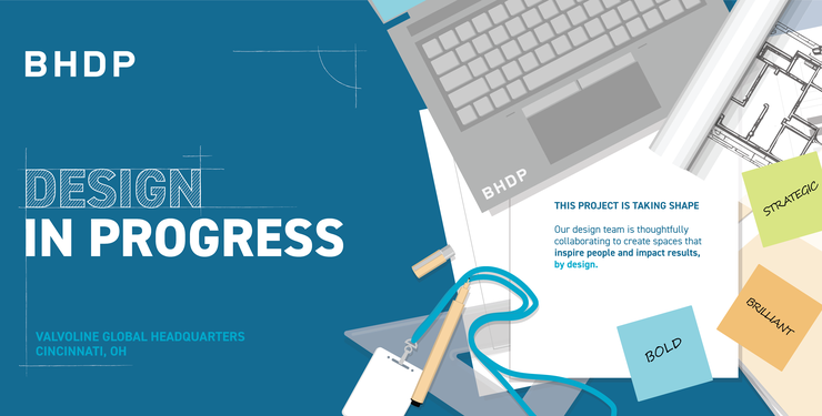 Graphic announcing a design in progress