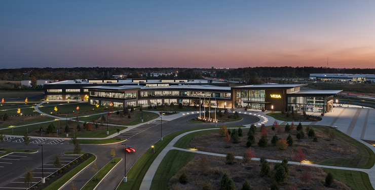 drone image of the exterior of the vega campus facilities