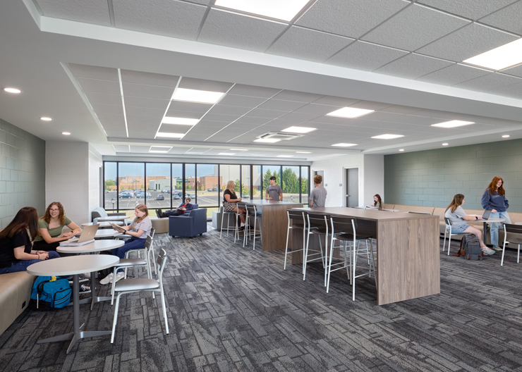 second floor common and study area in the new cedarville residence hall