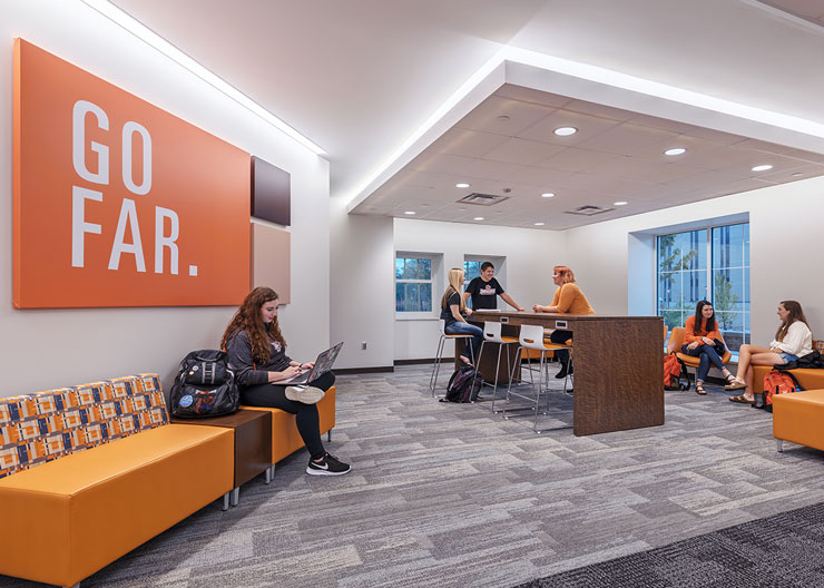 Students gather in a collaboration area