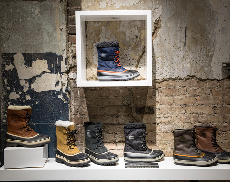 shoes on display at Sorel store in NYC