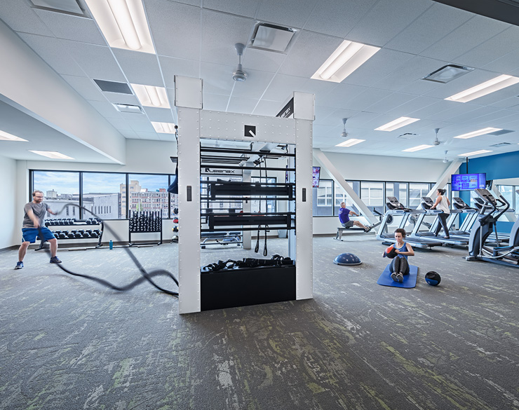 Employees use the fitness facility