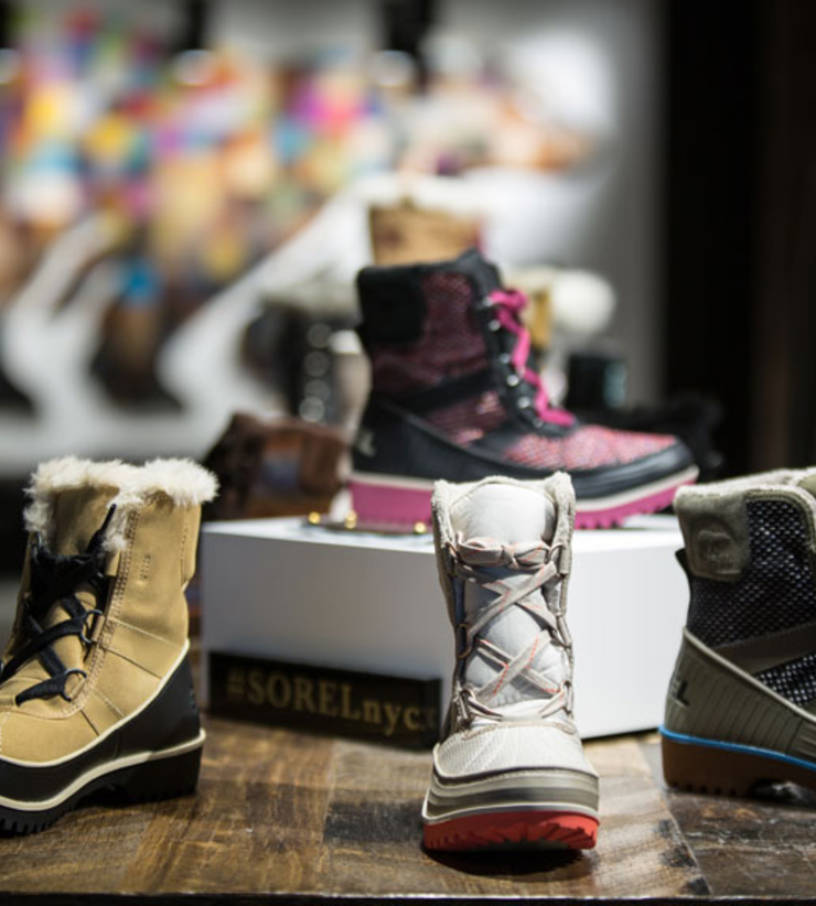 shoes on display at Sorel in NYC