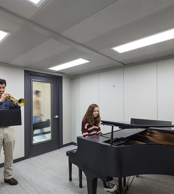 Lycoming College Trachte Music Center has soundproof rooms for students who need to practice their music or just want a quiet place to play.