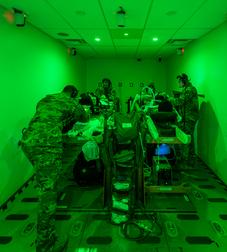 People working in the simulation center