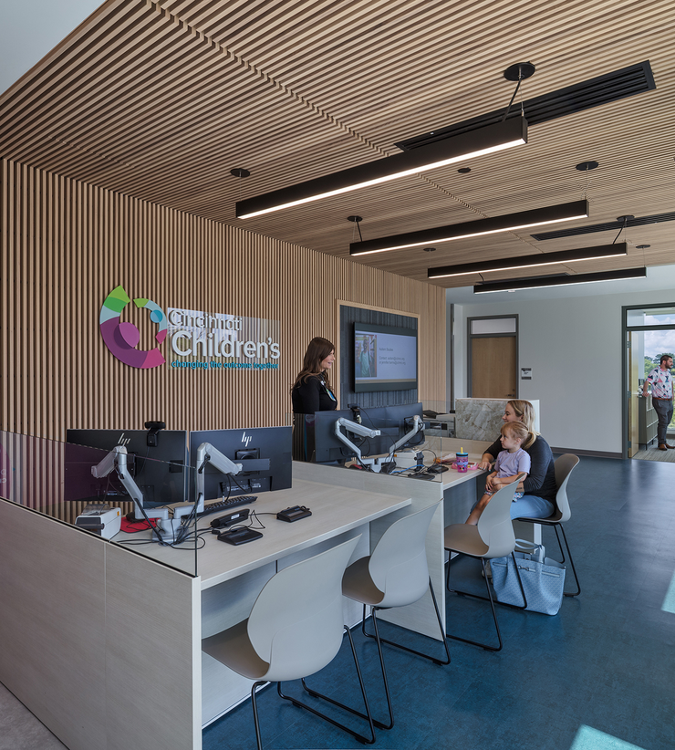 Registration desk area within the new winslow research pavilion