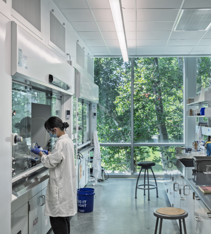 OU's new chemistry building includes large windows with views to the exterior