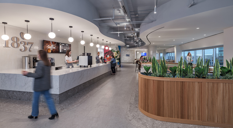 An employee walks by the 1837 café 