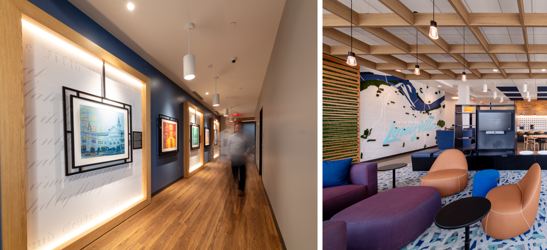 Two photos, side by side, show different areas of Fifth Third's Louisville office