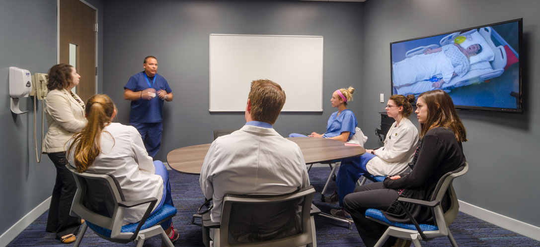 The debriefing room in the Interprofessional Immersive Simulation Center at the University of Toledo in Toledo, OH. 