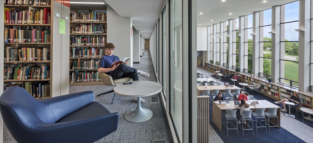 People sitting and reading in Mount St. Joseph University’s Archbishop Alter Library.