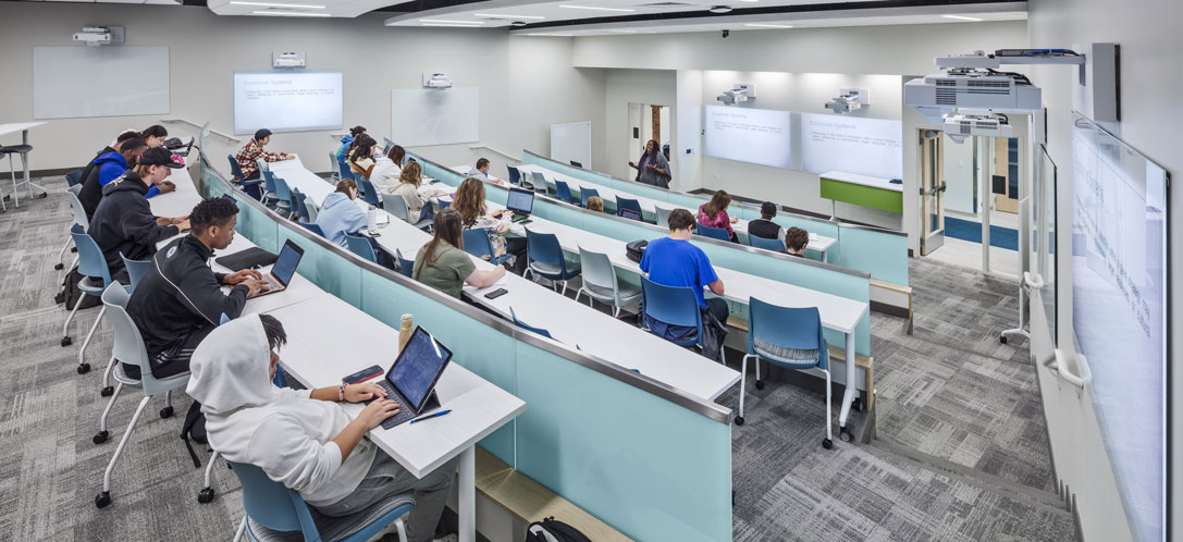 Students in class with computers at Penn State University.