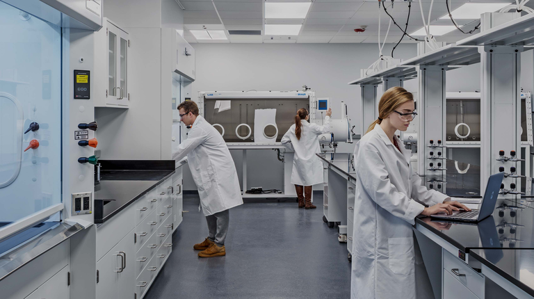 Students in a laboratory at Case Western Reserve University Glennan Labs