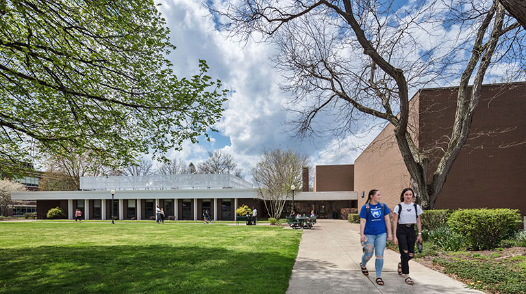 Students walking outside of Forker Labs