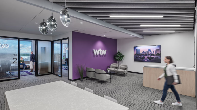 Lobby entrance of WTW's new Charlotte office