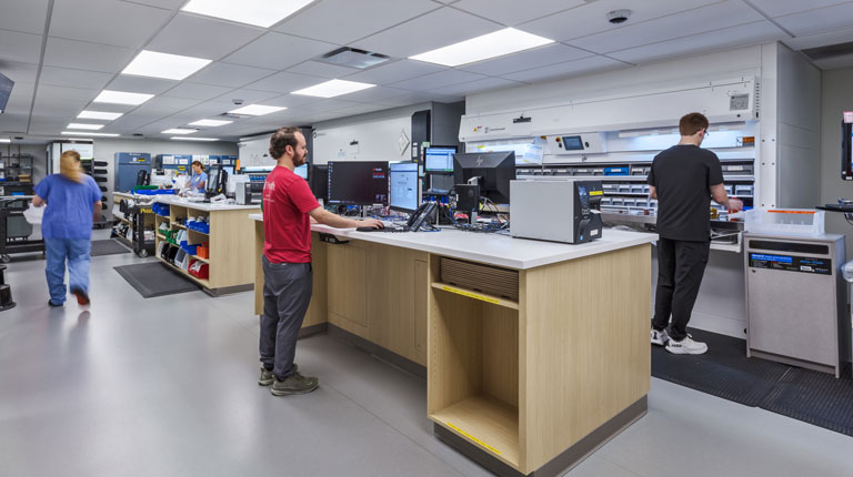 health care working at computer